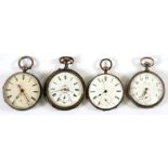 A group of four silver cased open faced pocket watches (4).