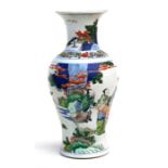 A Chinese baluster vase decorated with figures in a landscape, six-character blue mark to underside,