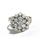 A 14ct white gold diamond cluster ring (approx 2ct IF diamonds), approx UK size 'O'.