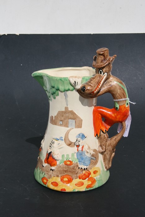 An Art Deco Walt Disney ceramic jug decorated in relief with the Three Little Pigs, the handle - Image 3 of 7