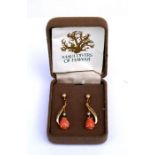 A pair of 14ct gold diamond & coral drop earrings.