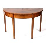 A 19th century mahogany demi-line table on square tapering legs, 113cms (44.5ins) wide.