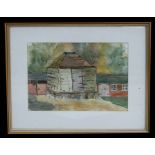 20th century British naive school - Grain Store Standing on Staddle Stones - indistinctly signed