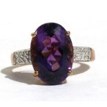 A 9ct gold amethyst and diamond ring, Approx UK size N