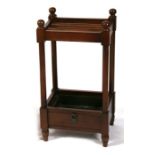 A reproduction mahogany stick stand, 36cms (14.25ins) wide; together with a reproduction yew wood