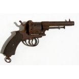 A late 19th century Belgium 12 mm pin fire six-shot revolver pistol, obsolete calibre 25cms (9.