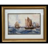 Geo. R. Giles - Sailing Ships in a Rough Sea - seascape, signed lower right, watercolour, framed &