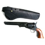 A blank firing Colt style long barrelled six-shot revolver, barrel length 19cms (7.5ins) long,