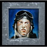 Jan Bollaert - Portrait of a Pilot - oil on board, label to verso, framed, 44 by 44cms (17.25 by