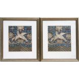 A pair of Chinese Kesi silk embroidered rank badges with central silver pheasant, framed & glazed,
