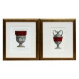 Cavalier Piranesi - a set of five hand coloured etchings depicting classical urns, framed &