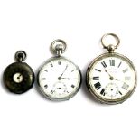 A silver cased open faced pocket watch; together with a nickel cased open faced pocket watch; and