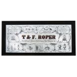 A large T & F Roper advertising mirror, 100 by 47cms (39.5 by 18.5ins).