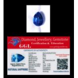 A natural sapphire loose gemstone with GGL certificate report stating the sapphire to be 5.75cts,