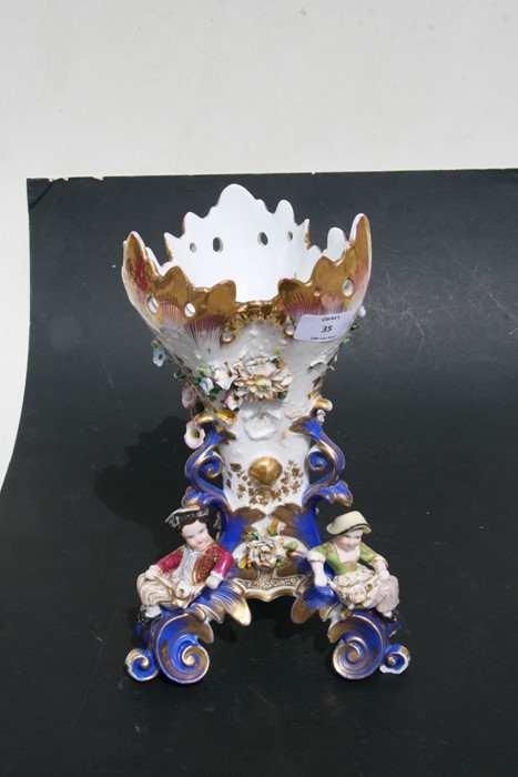 A Jacob Petit continental porcelain centrepiece, with applied floral decoration and figures to the - Image 4 of 9