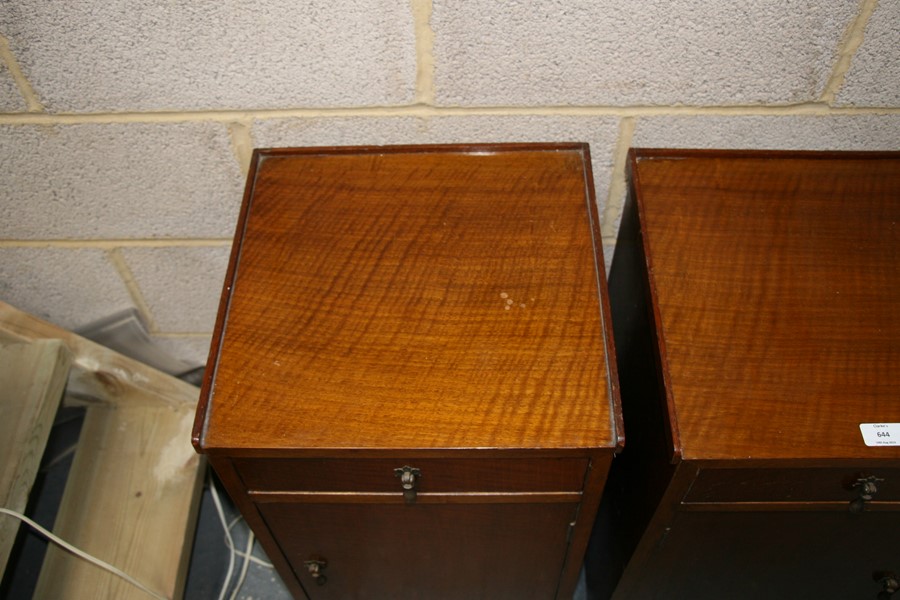 A pair of Art Deco walnut pot cupboards with single frieze drawer above a cupboard, 37cms (14. - Image 2 of 3