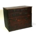 A late 18th / early 19th century oak chest of two short and three long graduated drawers, 95cms (