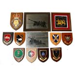 Nine Military wall shields including 19 Field Regiment RA, 6/36 Battery RA, 137 Battery RA, 40th