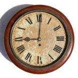 A 19th century mahogany cased wall clock, the painted dial with Roman numerals and having a fusee