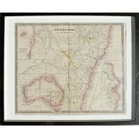 J Dower, a 19th century hand coloured map of New South Wales, framed & glazed 42 by 34cms (16.5 by