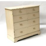 A late 19th century painted pine chest of two short and three long graduated drawers, 103cms (40.