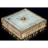 An Art Deco cut and frosted glass square form ceiling light, 37cms (14.5ins) wide.