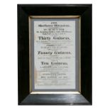 An early 19th century Sherborne Diversions poster for 30, 20 and 10 guinea races, dated 1809, framed