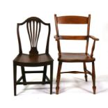 An elm country carver chair; together with an 18th century oak country chair (2).