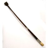 A good quality post WW2 bone topped military marked leather riding crop with two silver bands, one