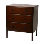 A Heal & Son Ltd early 20th century mahogany chest of three long graduated drawers, on square