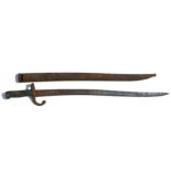 A French Model 1866 chassepot sabre bayonet with steel scabbard, 71cms (28ins) long.