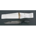 A modern British Army SA80 bayonet in a white leather sheath, 28cms (11ins) long.