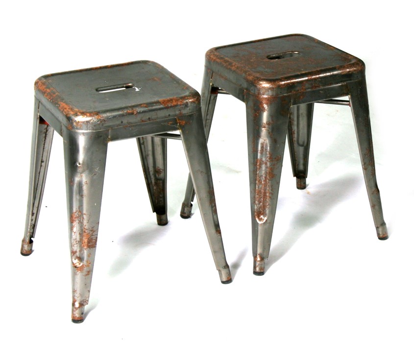 A pair of French Tolix cafe retro industrial type stools (2).