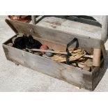 A vintage Murton & Grainger croquet set with seven mallets, five balls and bamboo hoops, in a pine