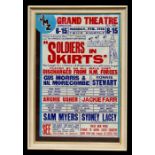 WWII era theatre poster - Soldiers in Skirts - dated February 25th, framed & glazed, 47 by 72cms (