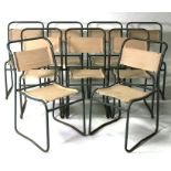 A set of nine Cox tubular steel and canvas stacking chairs (9).