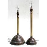 A pair of copper & brass washing dolly table lamps, the largest 49cms (19.25ins) high (PAT tested).