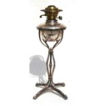 A WAS Benson silver plated oil lamp on stand, signed to the foot, 48cms (18.75ins) high.Condition