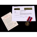 A WWII mounted casualty War Medal belonging to Fusilier John Robert Finlinson of the Royal