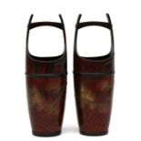 A pair of Japanese lacquer vases in the form of buckets, 28cms (11ins) high.