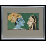 Indian school - Rama & Sita - gouache, framed & glazed, 39 by 21cms (15.25 by 8.25ins).