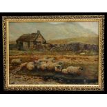 L S Kitchen - Flock of Sheep by a Stream - signed & dated 1927 lower right, oil on board, framed, 34