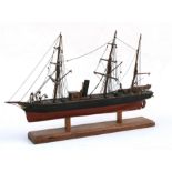 A scratch built model of a three-masted sailing ship, 67cms (26.5ins) long.