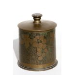 A rare WW1 trench art pot and lid with engraving: For King and Country Presented by the Parish of