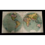 W Hughes - The World In Hemispheres - published by George Phillip & Son, mounted on fabric, 168 by