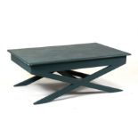 A rectangular grey painted coffee table on 'X' frame supports, 110cms (43.5ins) wide.