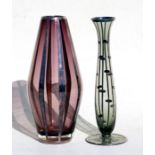 Two Carl Spahr silver overlaid glass vases, 20cms (8ins) high (2).