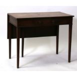 A Georgian mahogany side table with single drawer and single drop flap, on square tapering legs,