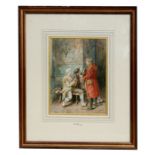 P Ficuxeny (?) - Interior Scene depicting 18th century musicians, signed lower left, watercolour,