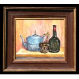 Raymond Shirley - Still Life of a Toby Jug, Teapot and Wine Bottle - signed and dated '06 lower